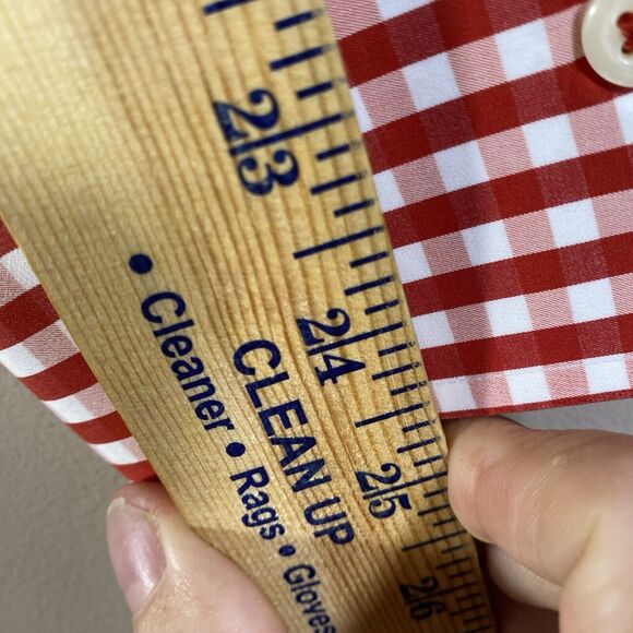 Peter Millar Dress Shirt Red Gingham Plaid Button Men Large Weekender Finish - Picture 11 of 13